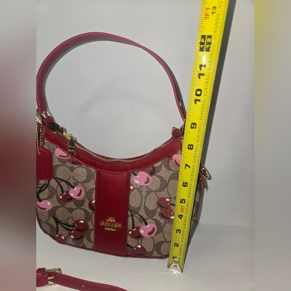 COACH Cherry-Print Signature Canvas Hobo Bag in Red - Picture 5 of 7